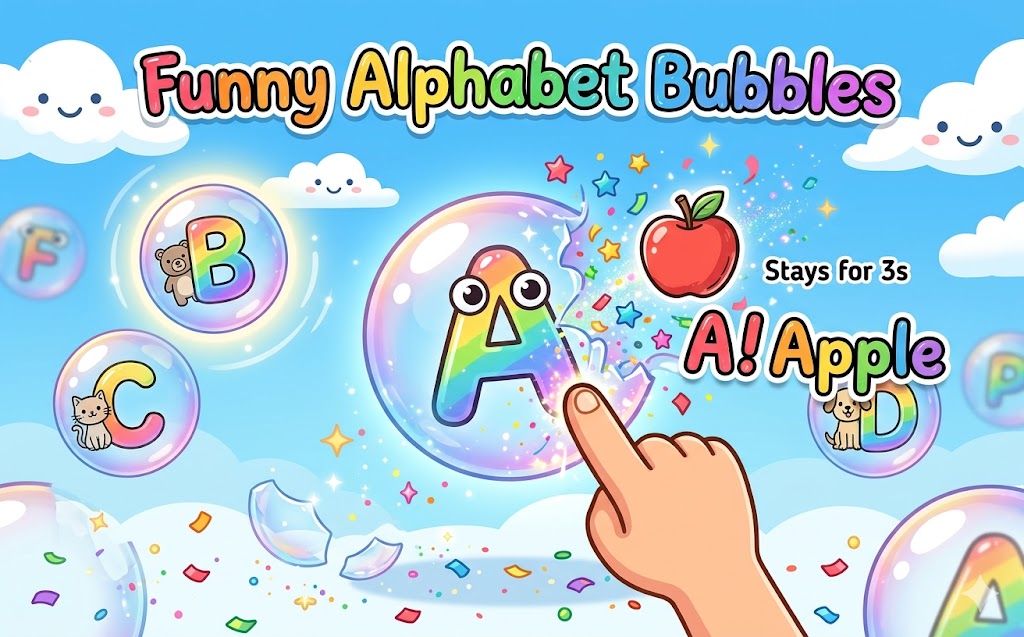 Funny alphabet bubbles educational game idea