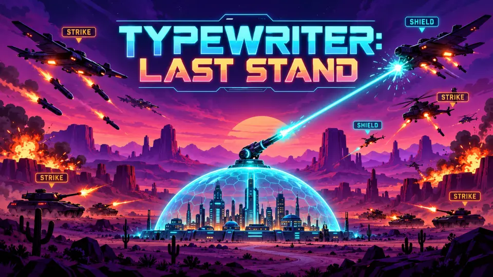 Typewriter Last Stand, jogo de defesa por digitação com visual neon no SoonLab