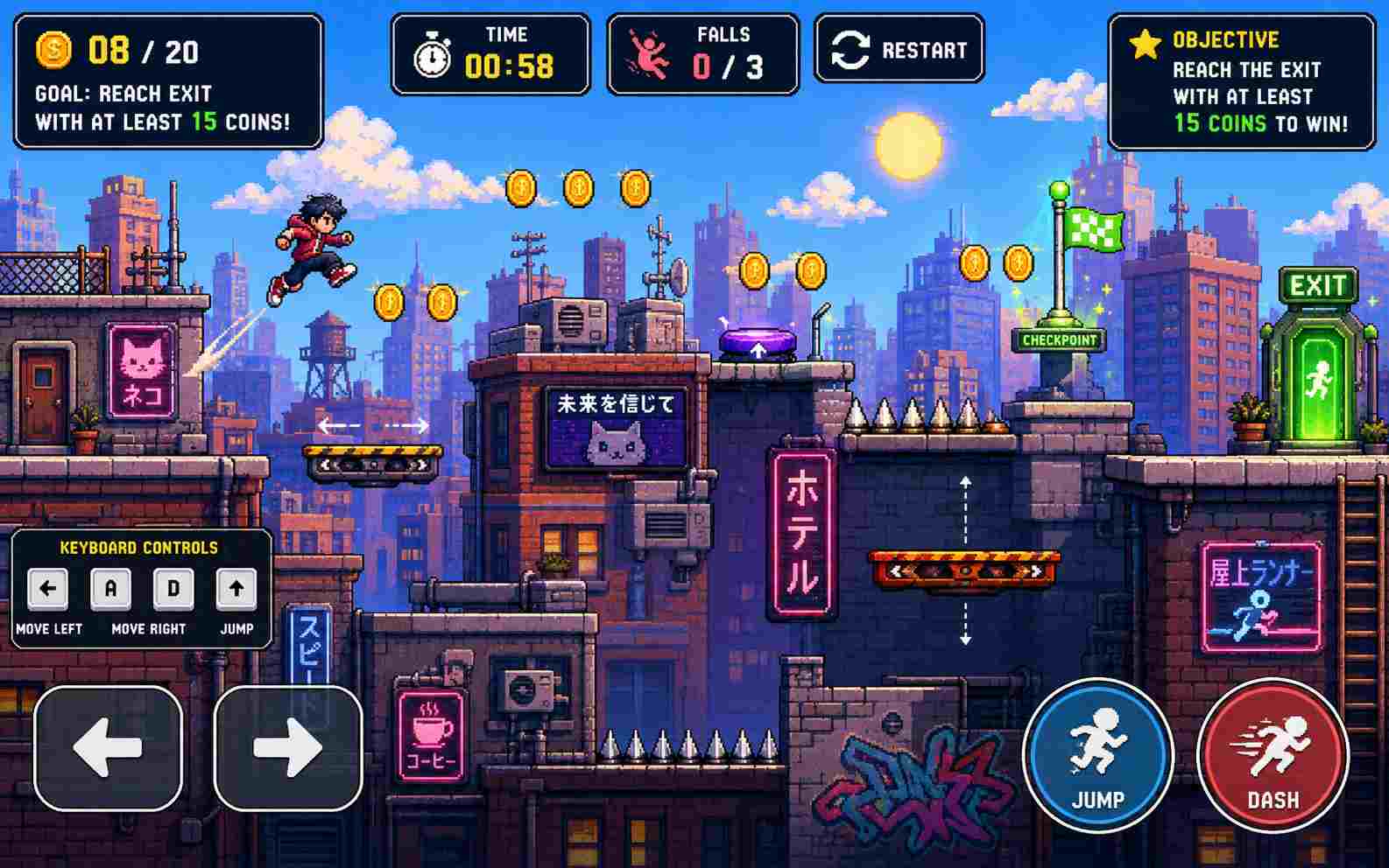 Skyline Coin Dash 2D platformer prompt example