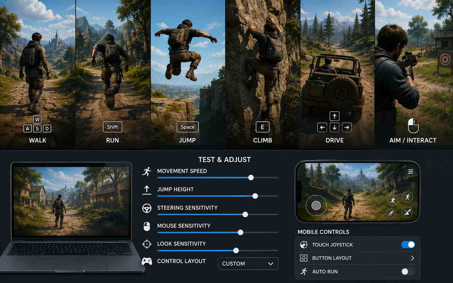 Create responsive character movement and controls for a 3D game