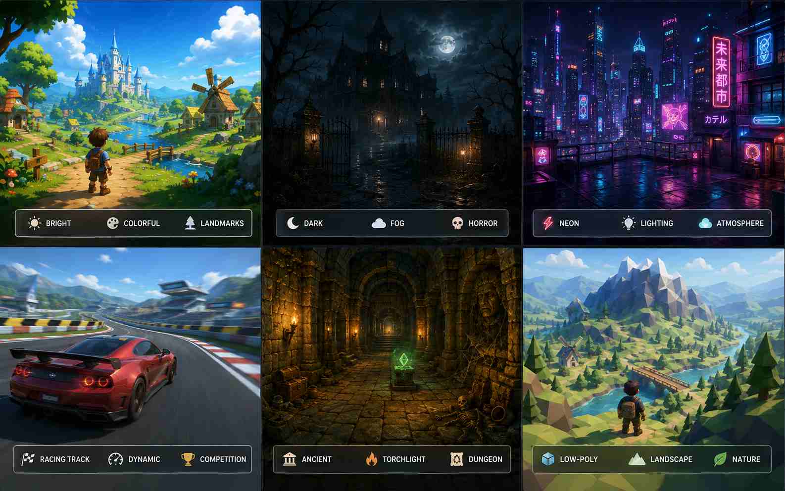 Create lighting and atmospheric environments for a 3D game