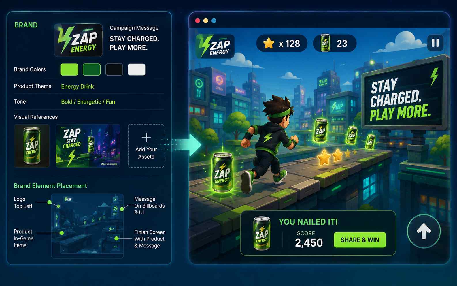 Customize a mini game with brand colors and visual references