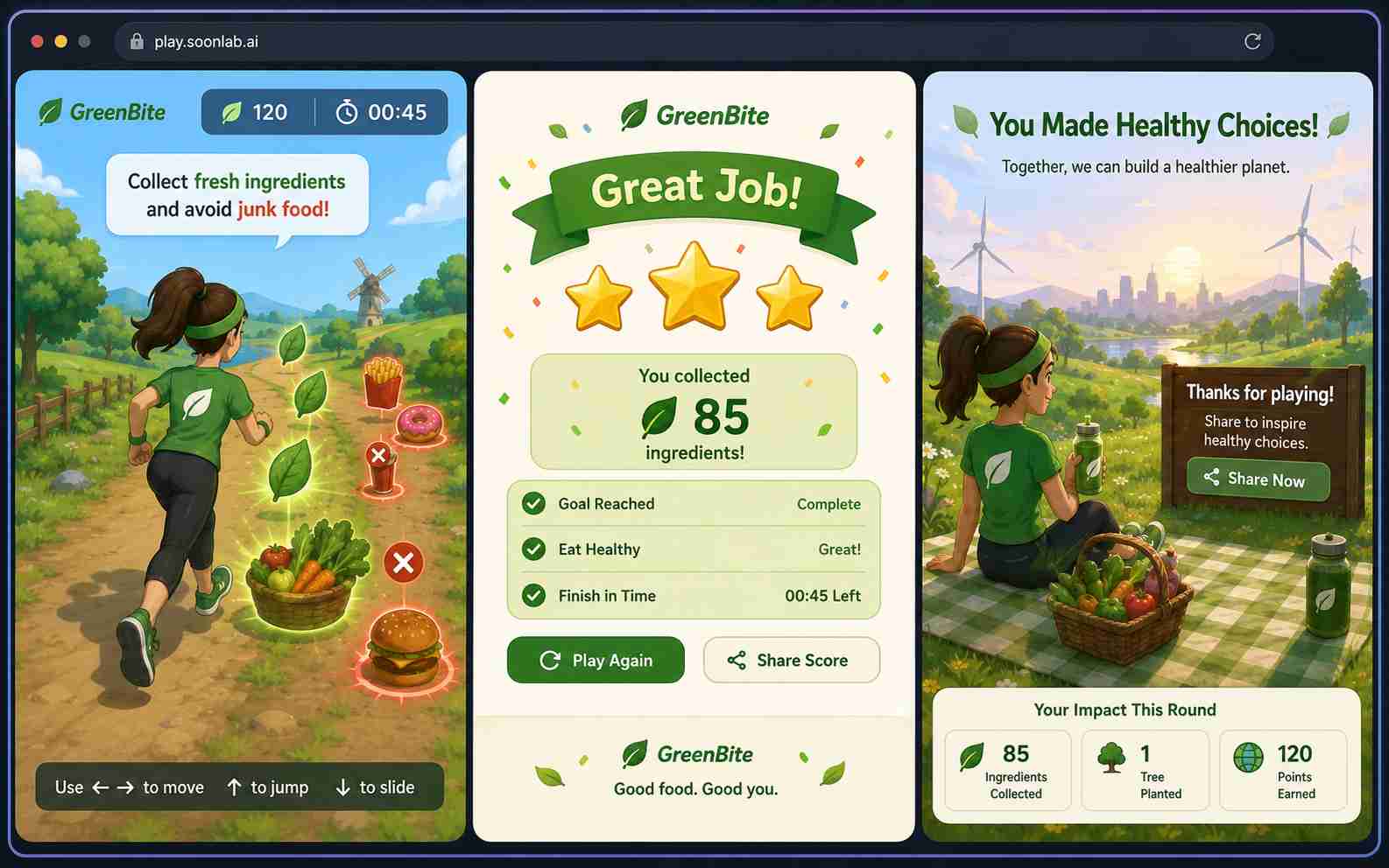 Test a branded mini game in a web browser