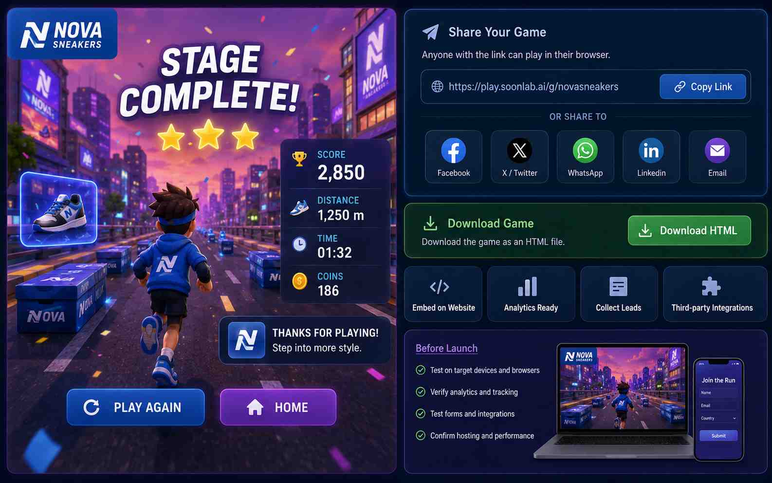 Share or download a branded browser game