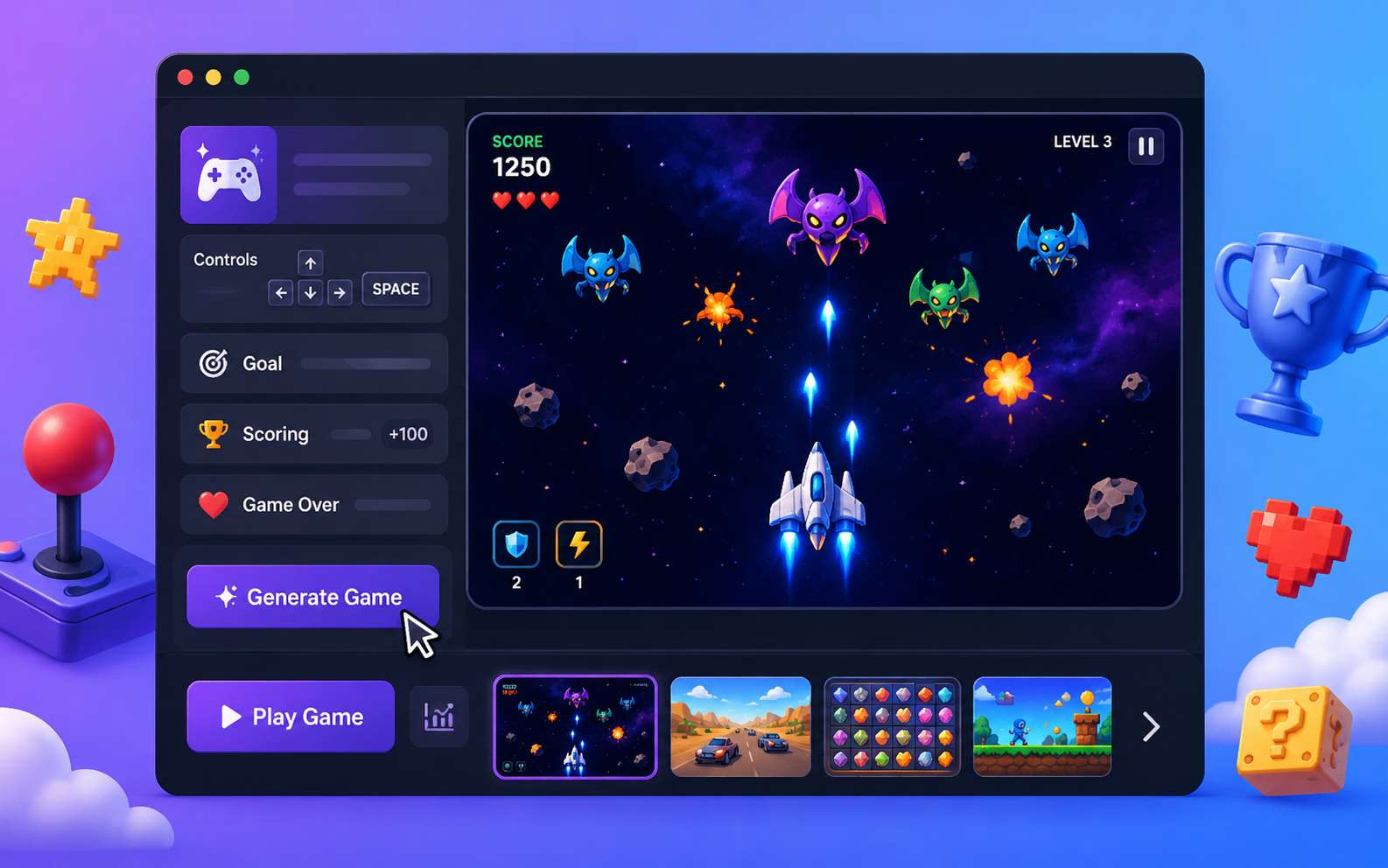 Create a playable arcade game without coding