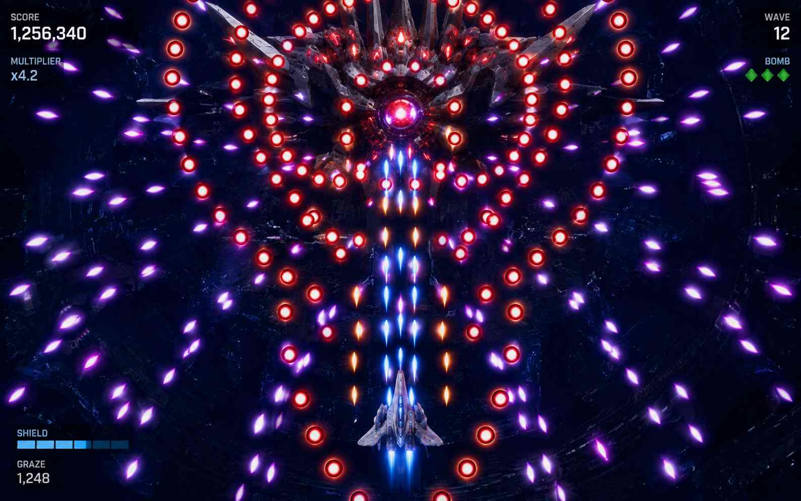 Create a bullet-hell shooter with readable attack patterns