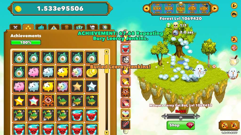 Clicker Heroes idle RPG gameplay with monsters and hero upgrades