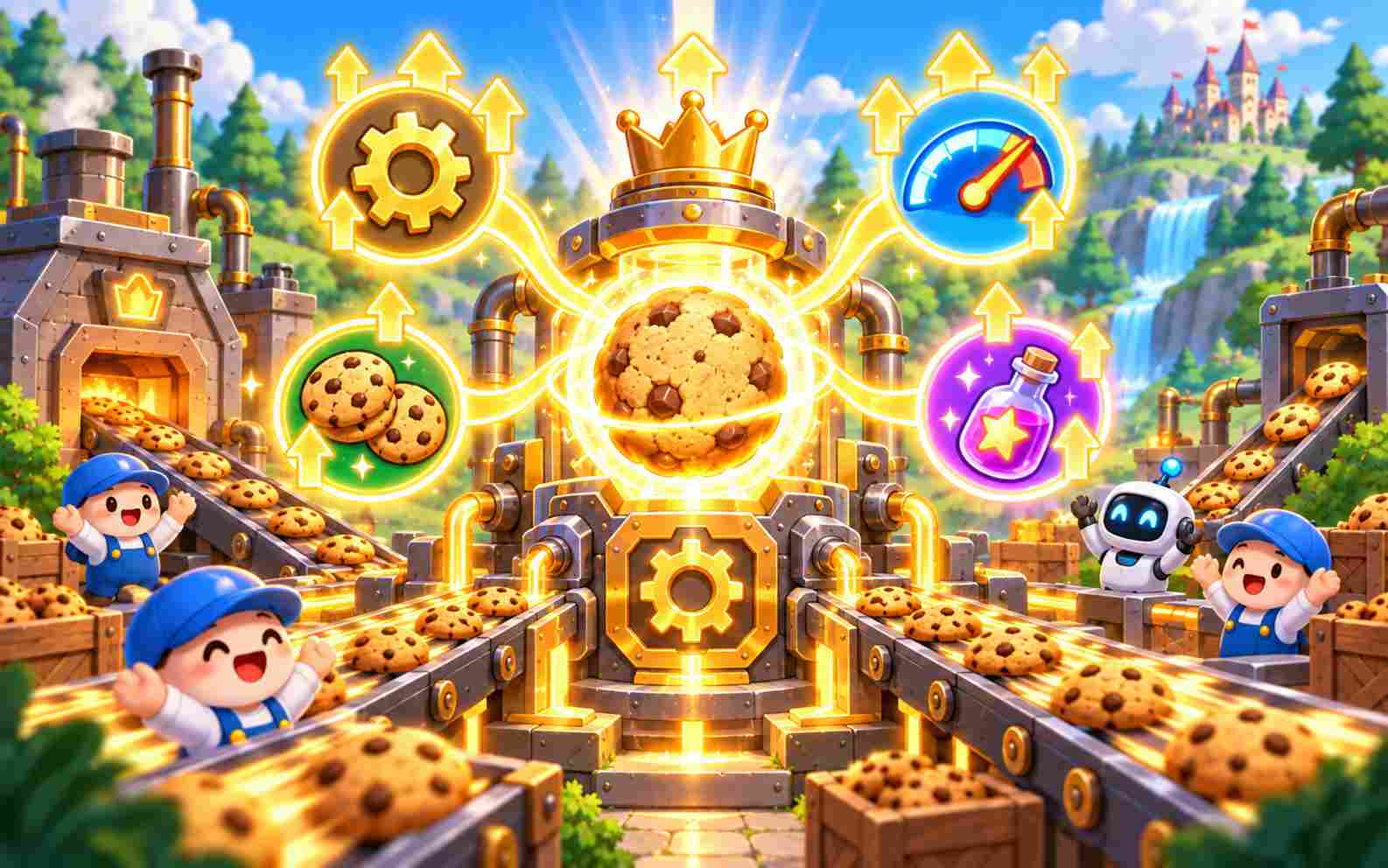 Upgrade choices increasing production in a Cookie Clicker-like game