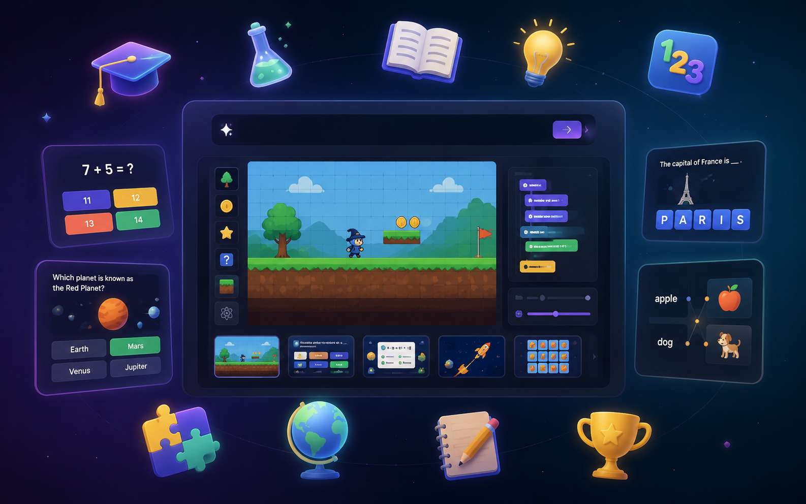 Create a playable learning game with an AI educational game maker