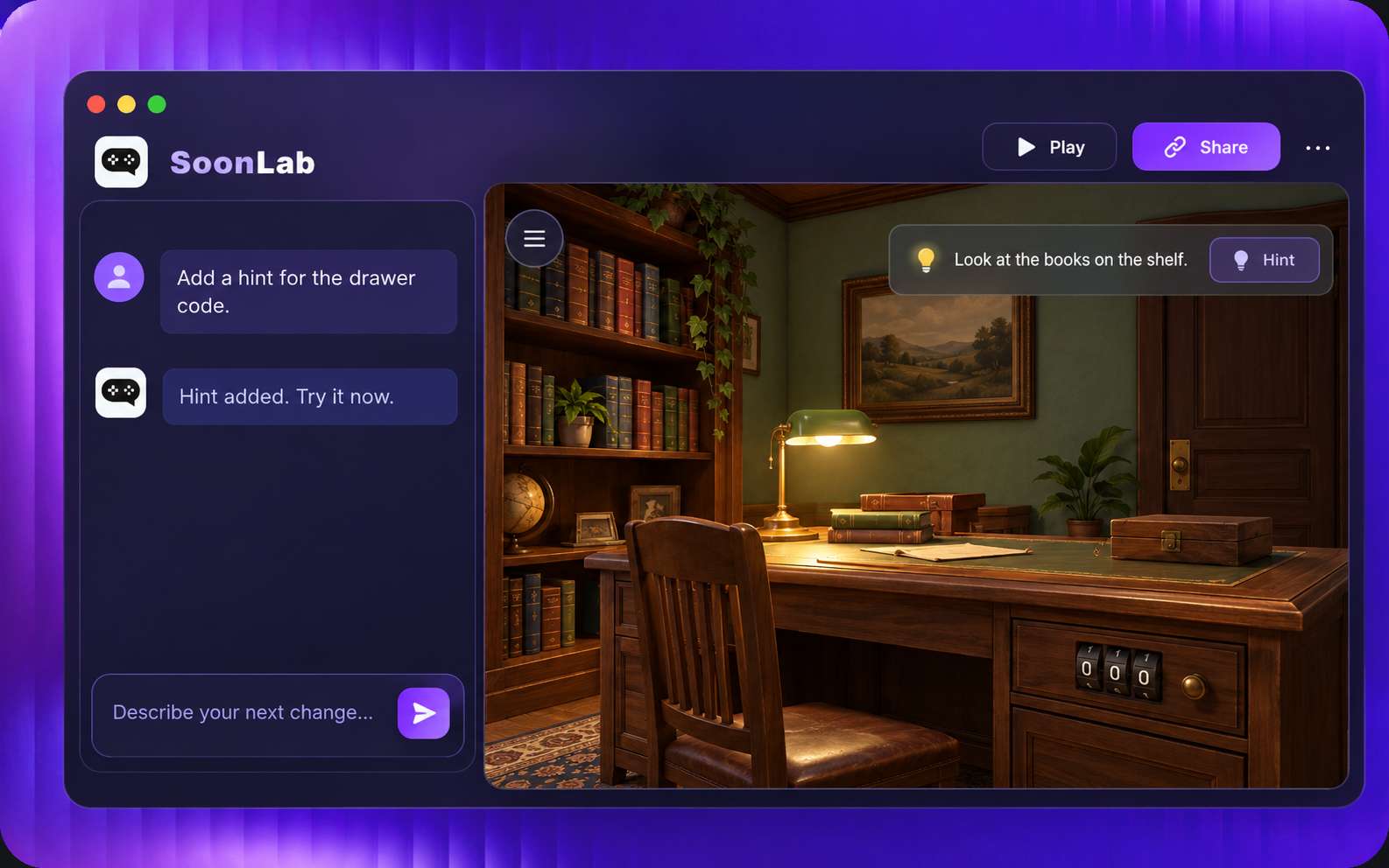 edit first escape room game in SoonLab