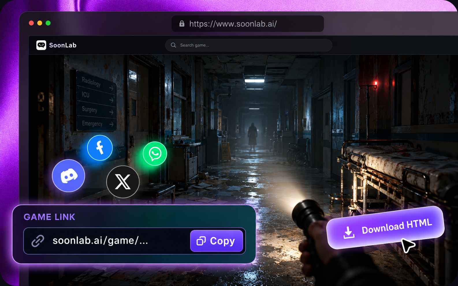 ホラーゲームのHTMLコードのダウンロードとプレイ用リンクの共有