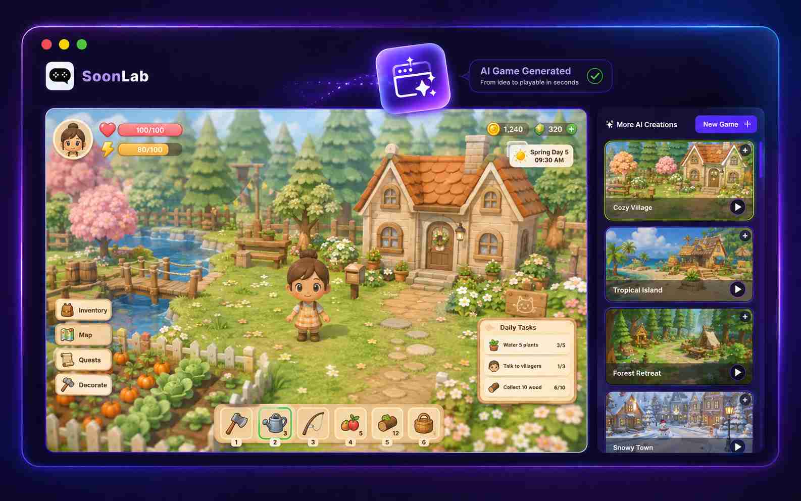 A playable browser game created from an idea