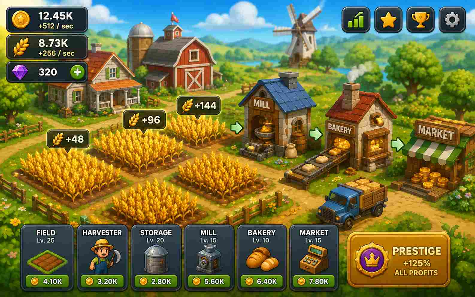 Create an idle farming game with AI