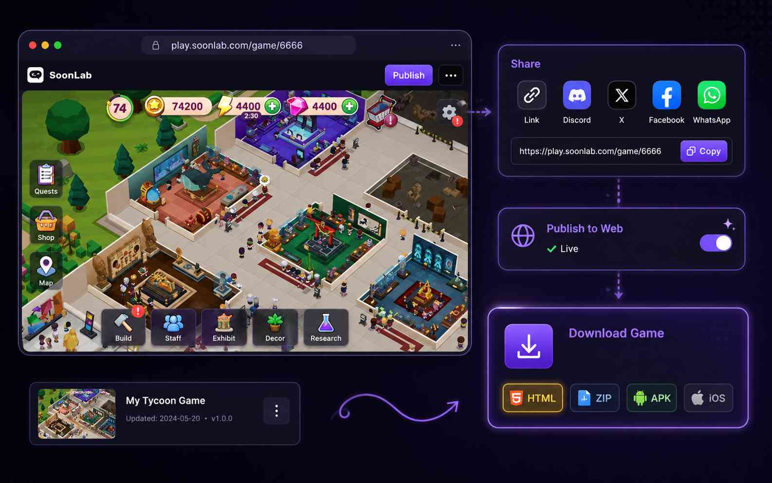 Share and download a no-code browser game