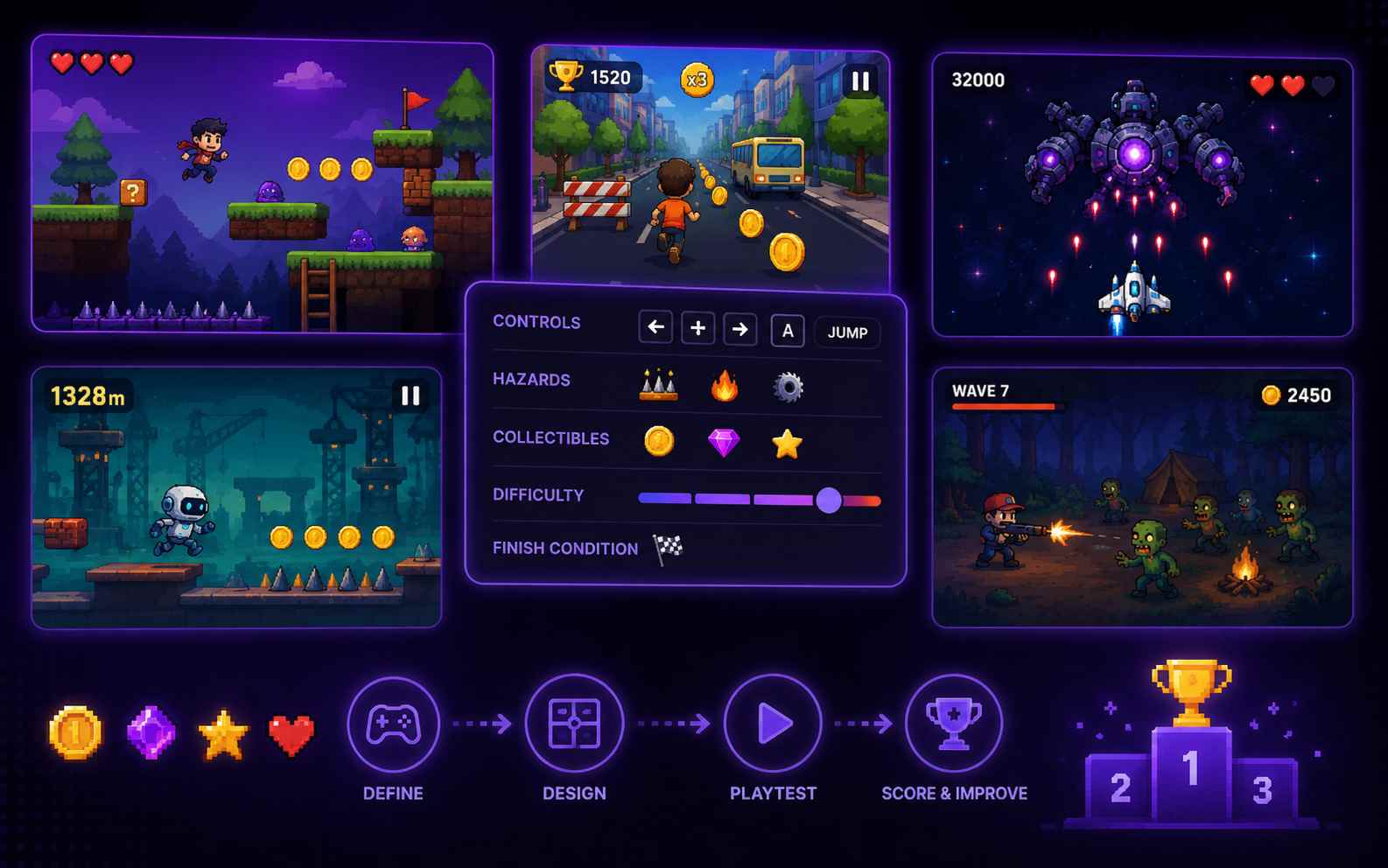 Create platformer and arcade games without coding