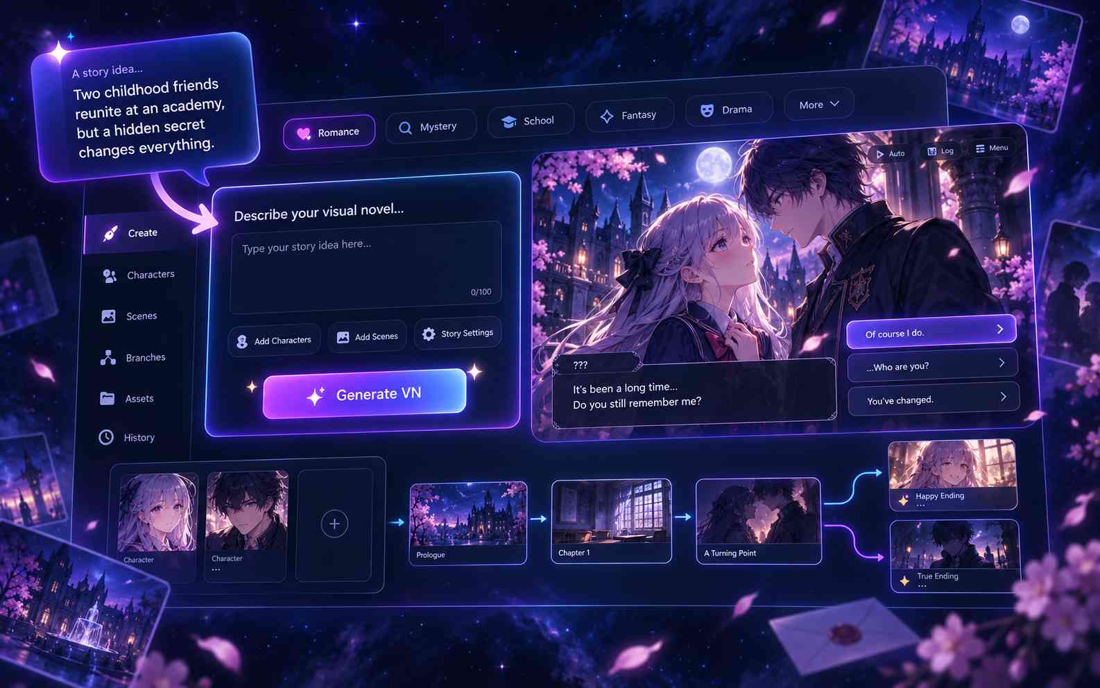 Turn a story idea into playable visual novel scenes