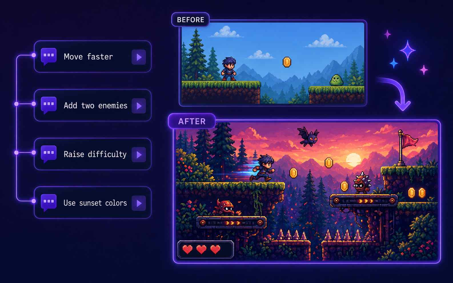 Edit a pixel game with follow-up prompts