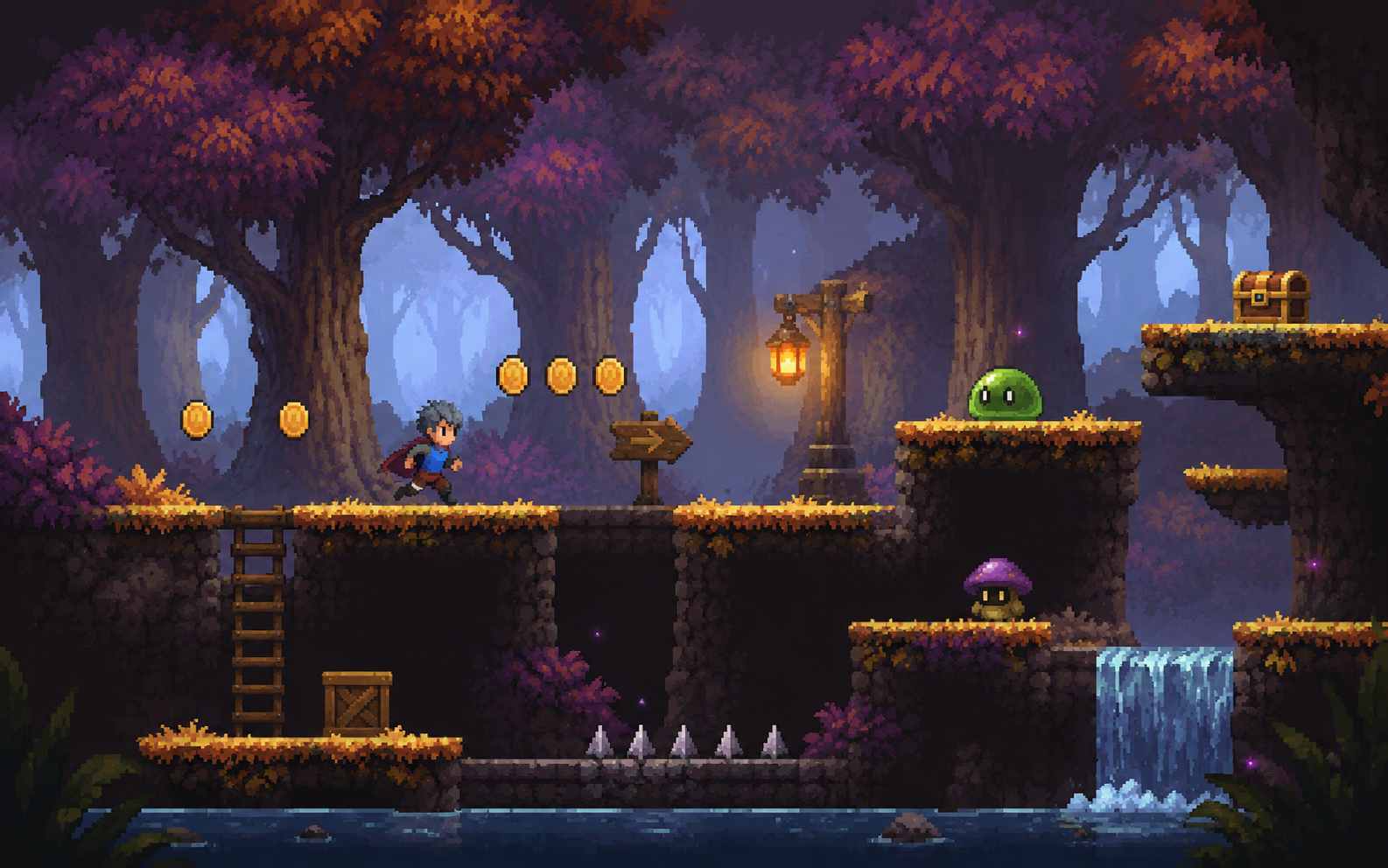 Create a 2D pixel platformer game