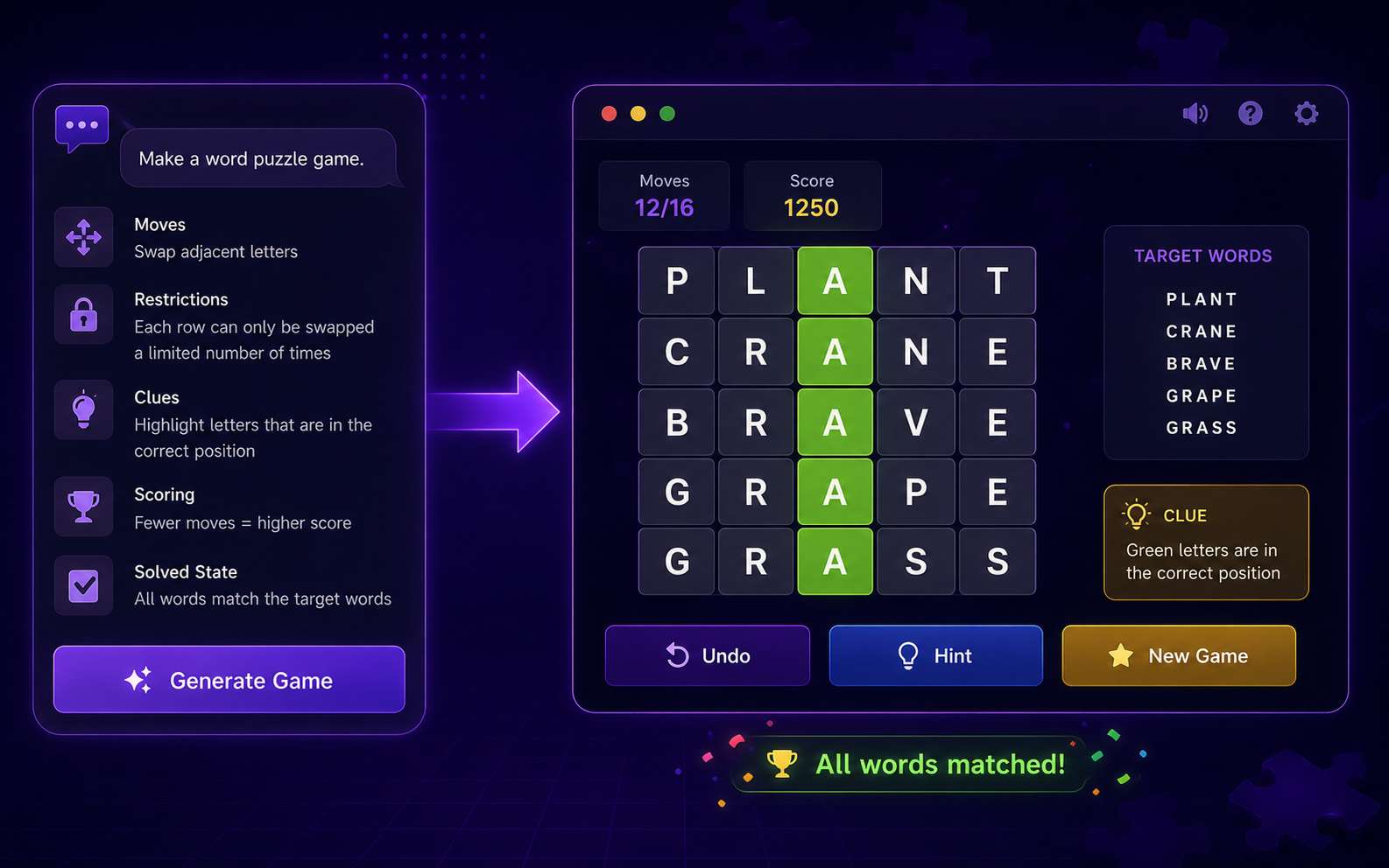 Generate interactive puzzle rules from a prompt