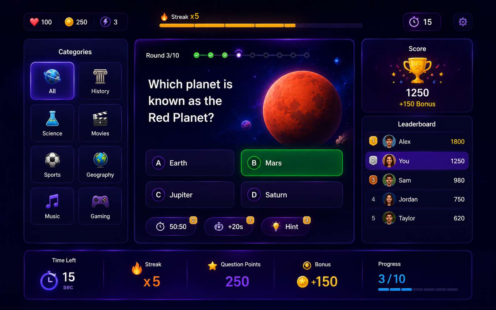 Create an online trivia quiz game