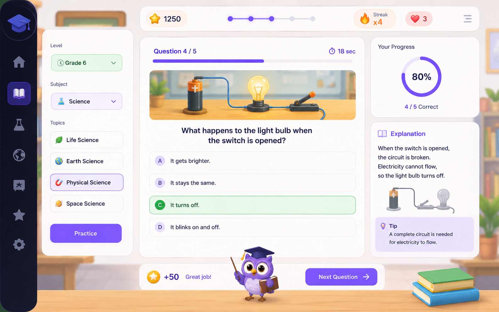 Create an educational quiz game for students