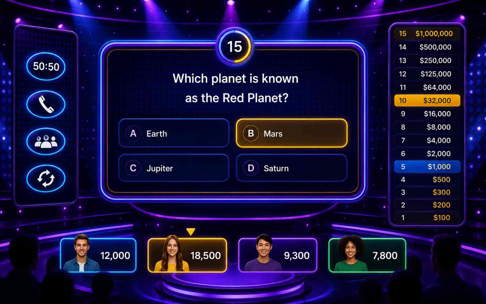 Create an interactive quiz show game