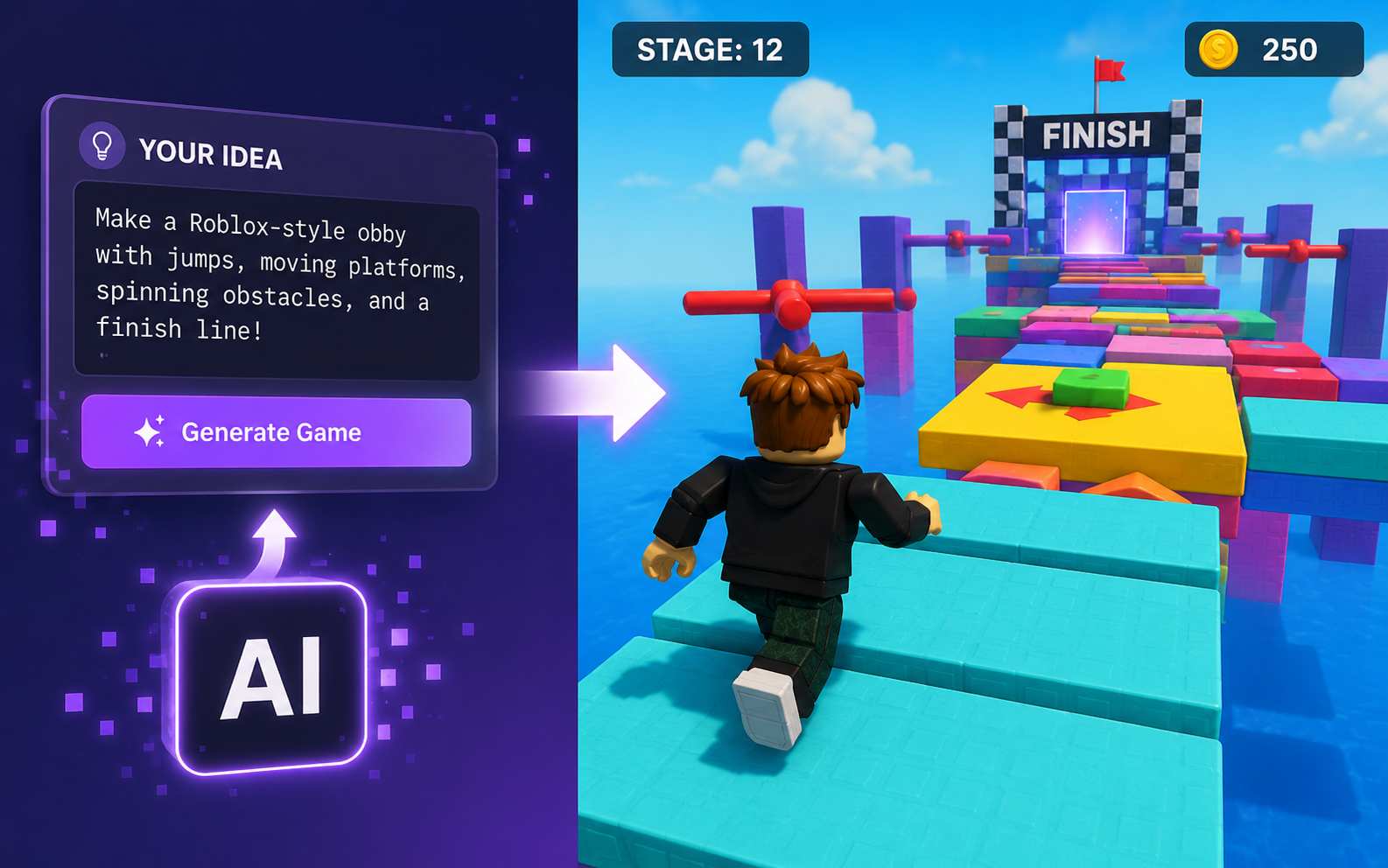 Create a playable Roblox-style game from a prompt