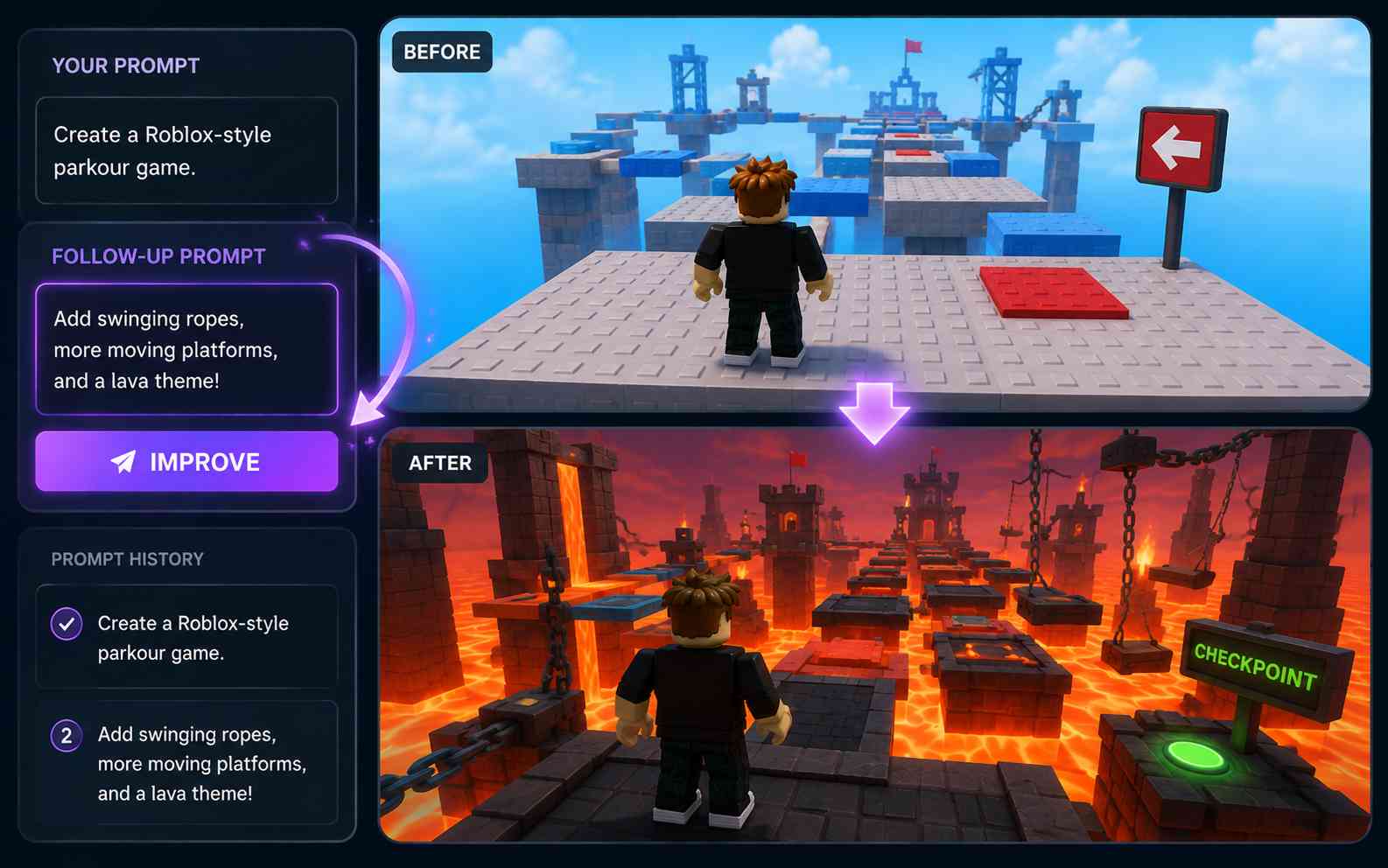 Improve a Roblox-style game with AI prompts
