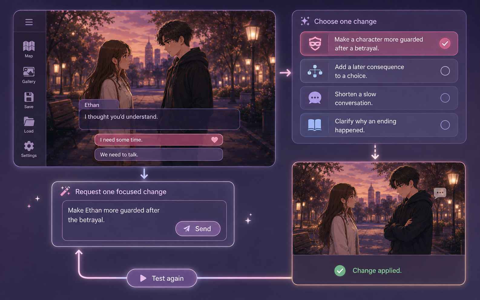 Edit a romance game with follow-up prompts
