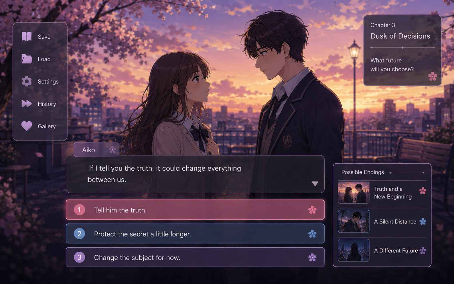 Create a visual novel style romance game