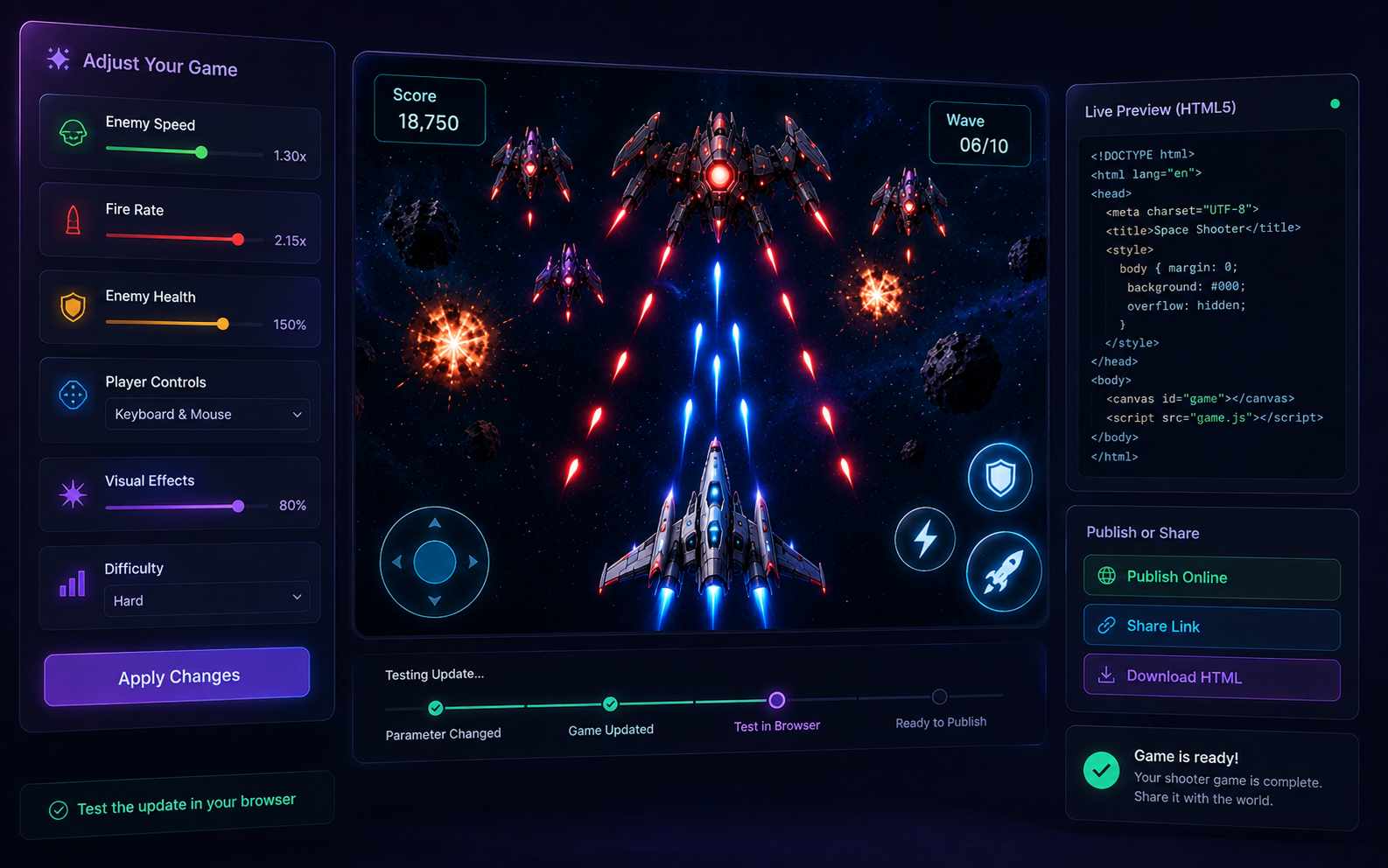 Edit shooter game mechanics with follow-up prompts
