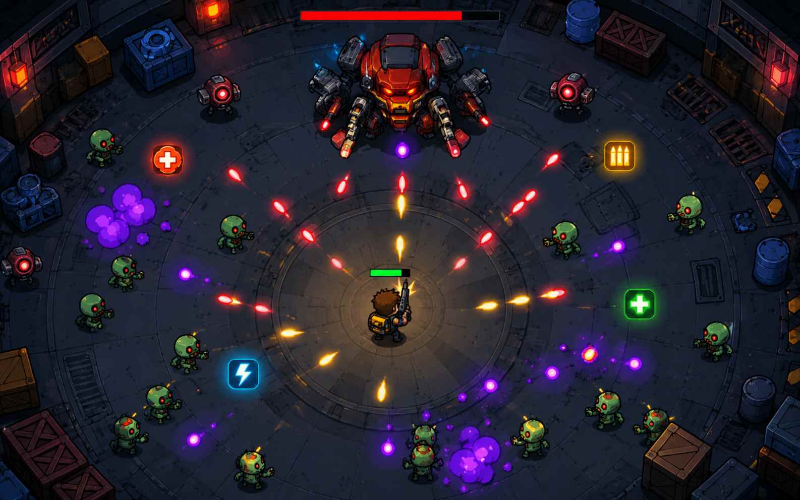Create a top-down arena shooter game