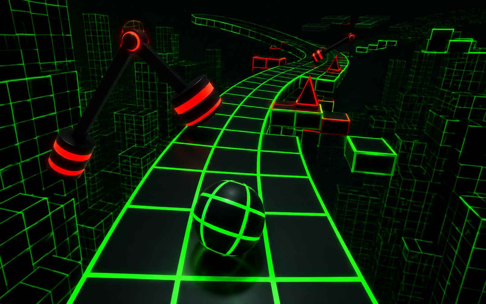 Narrow tracks and obstacles in a Slope-like game