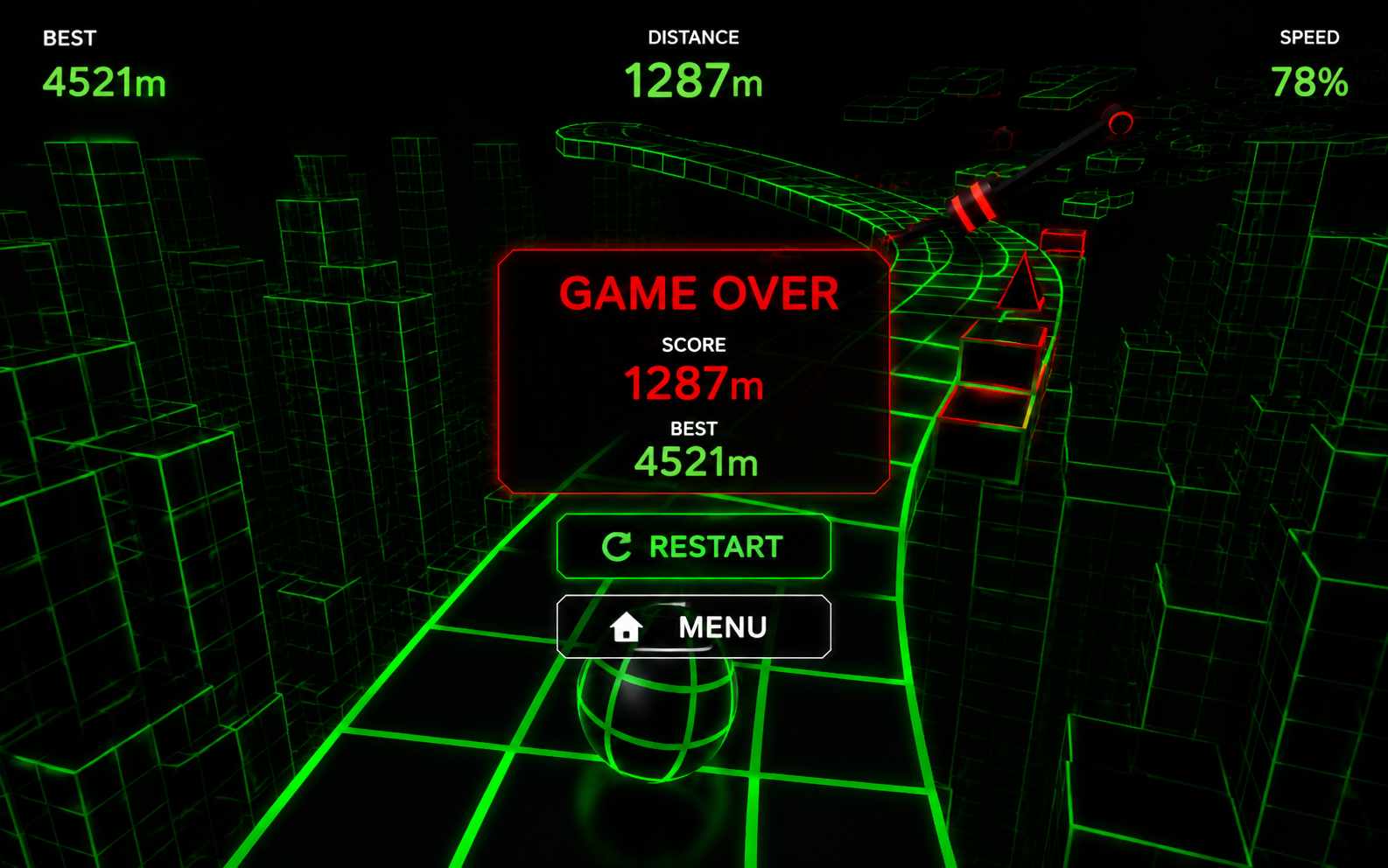Fast restart and high-score challenge in an endless game