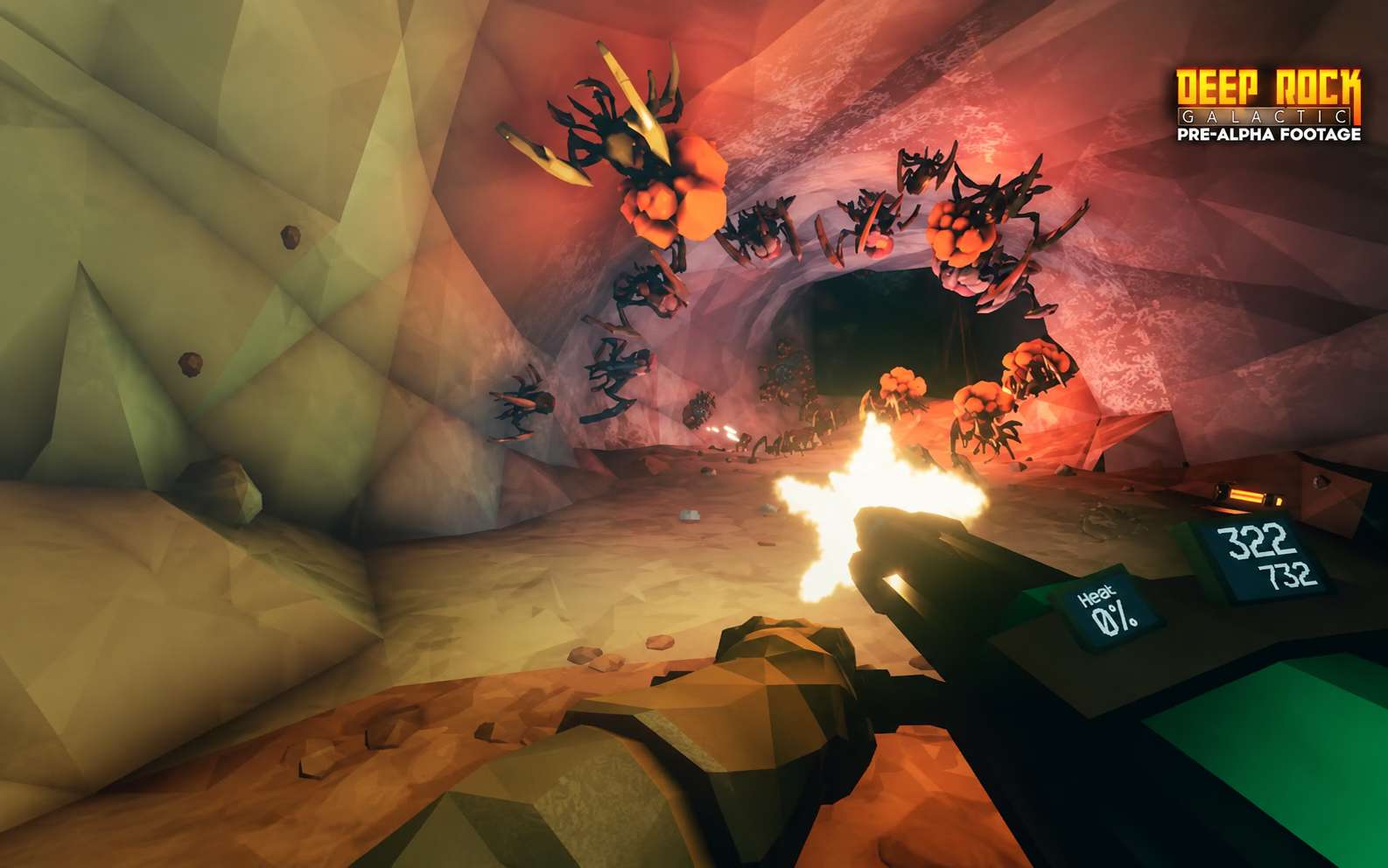 Deep Rock Galactic Survivor dwarf mining while fighting alien swarms