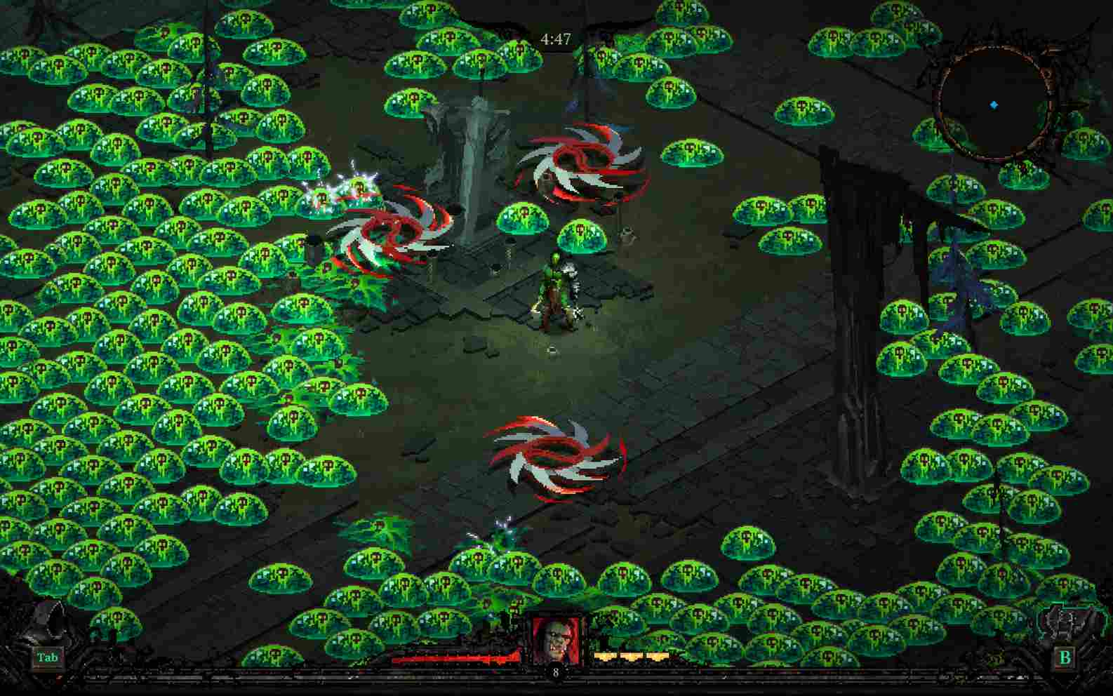 Death Must Die fantasy hero fighting monsters with divine abilities