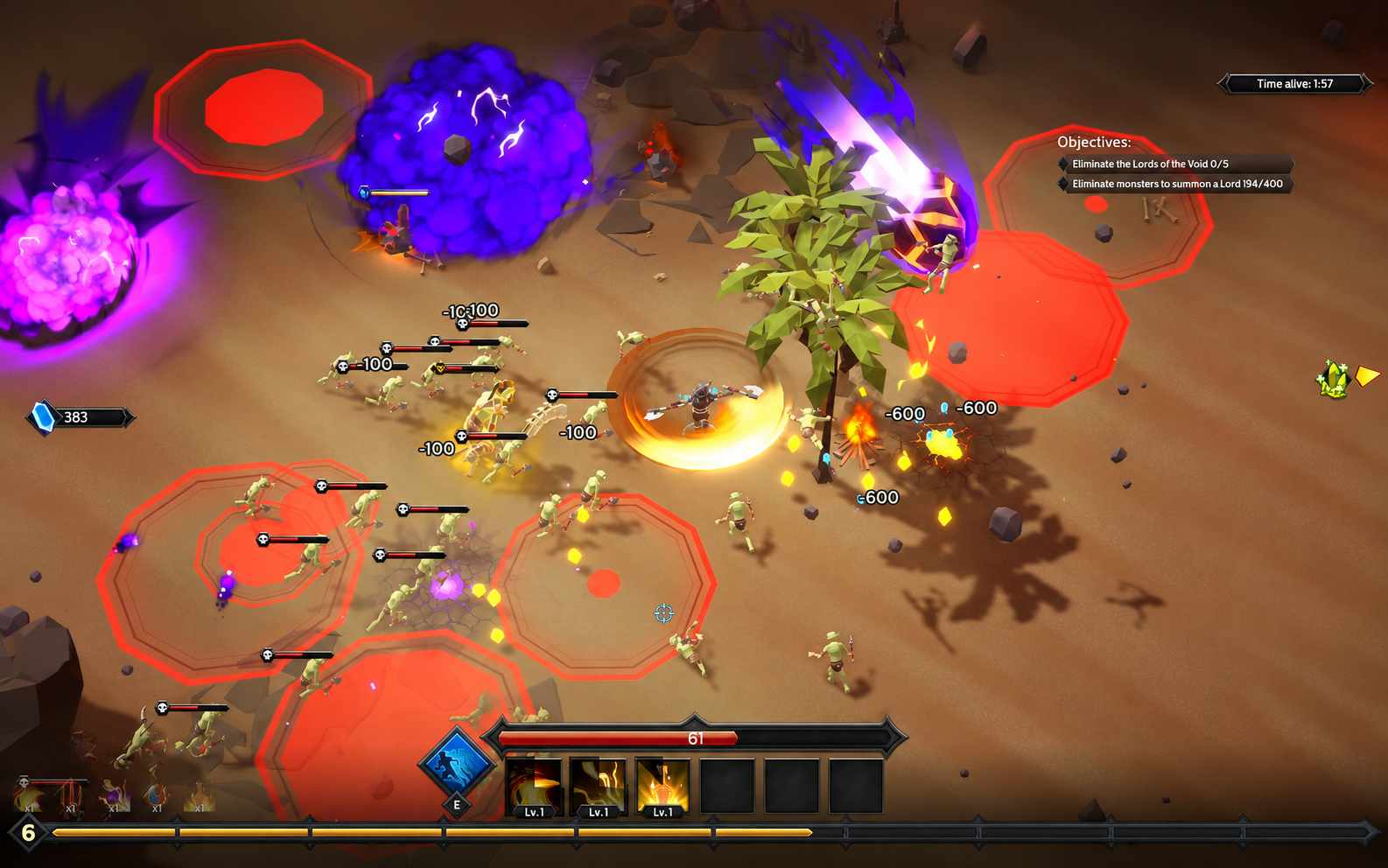 Soulstone Survivors arena filled with colorful skills and enemies