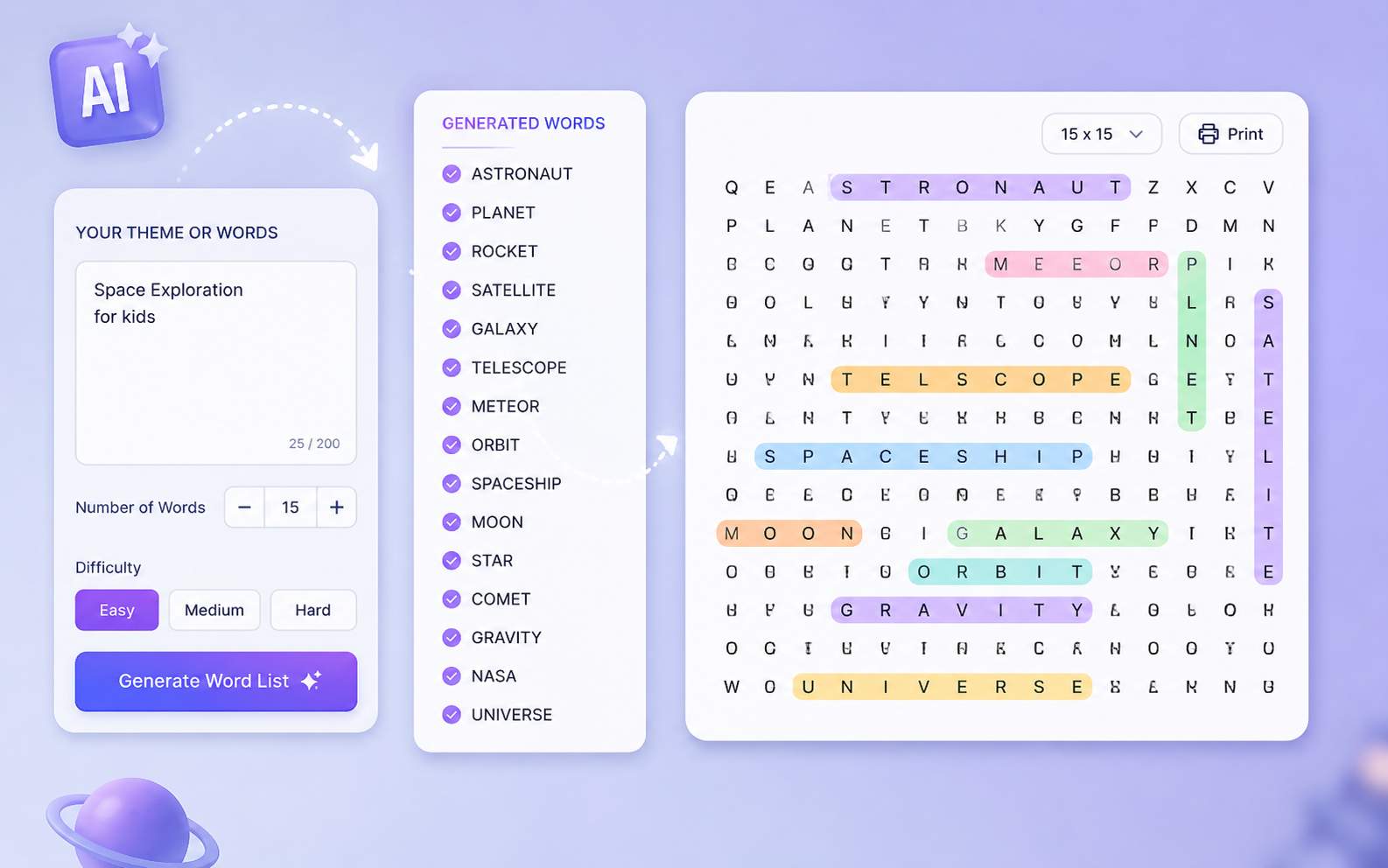 Create a custom word search game with your own words