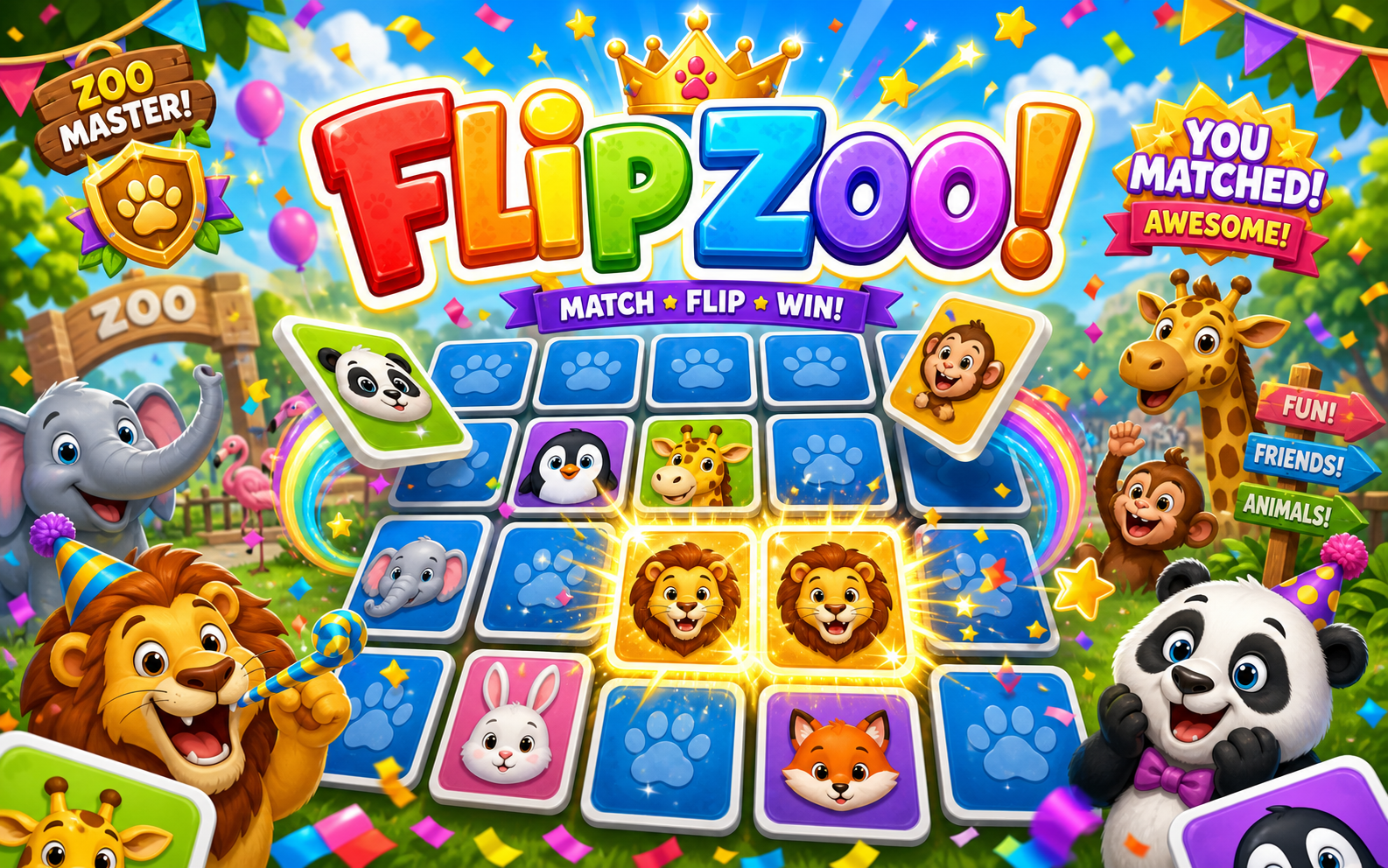 FlipZoo animal matching game made with SoonLab