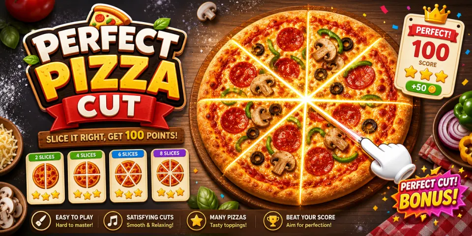 Perfect Pizza Cut puzzle game made with SoonLab